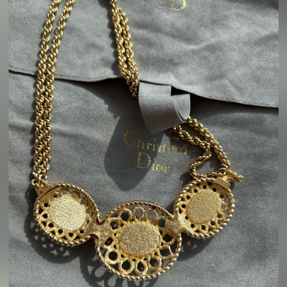 Vintage CHRISTIAN DIOR Lapis Lazuli Gold Plated StatementNecklace - Picture 6 of 6